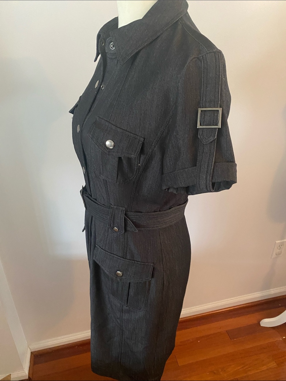Calvin Klein military style size 4 dark wash dress dry cleaned - Picture 6 of 8